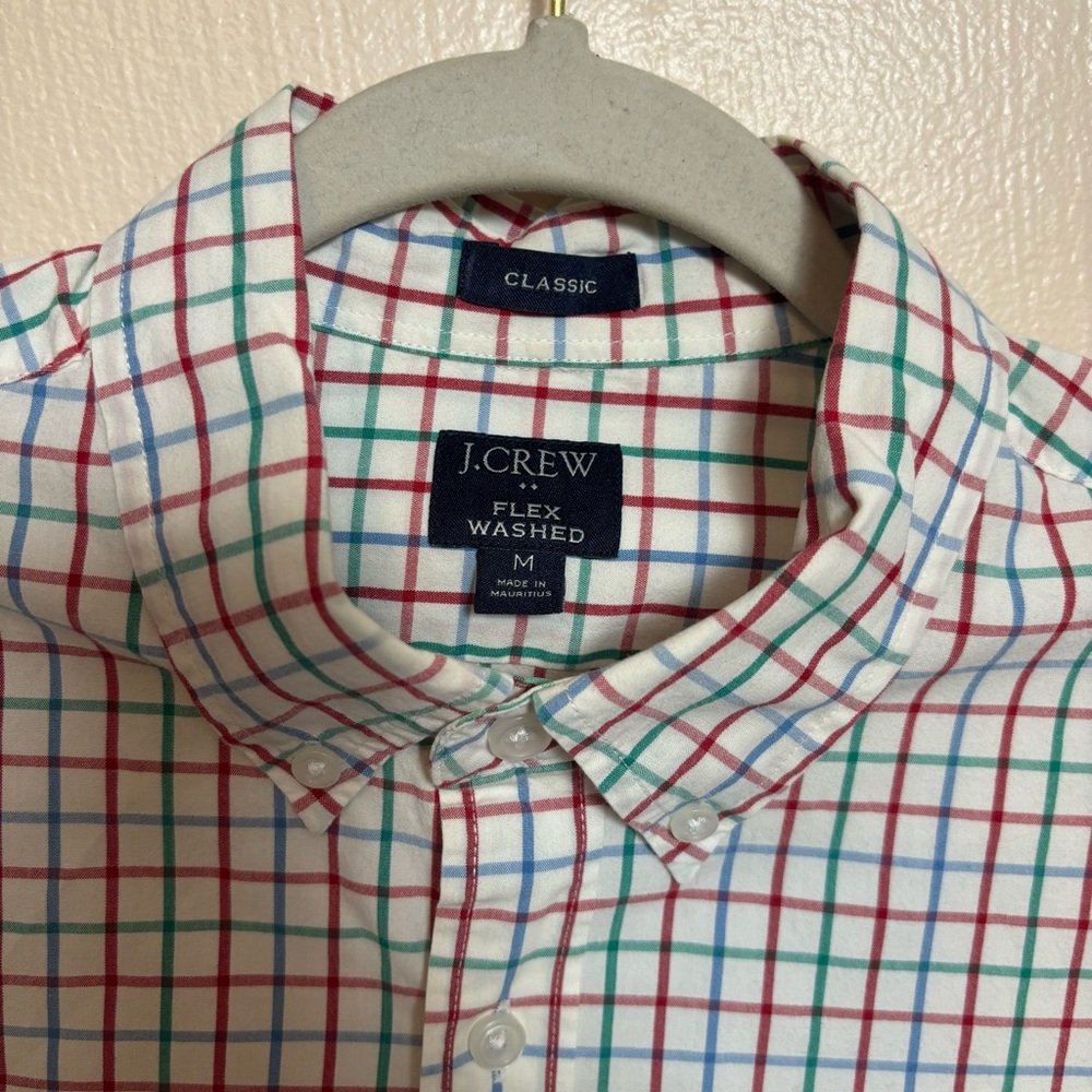 J. Crew Men's Shirt Flex Washed Classic Button Down Cotton Checkered Red Blue M - Picture 3 of 5